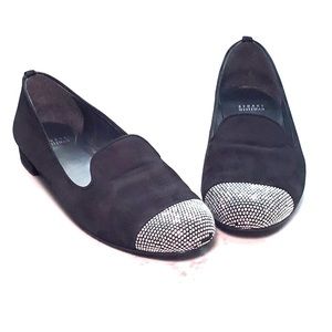 Dressy Loafers, black suede with sparkly studs